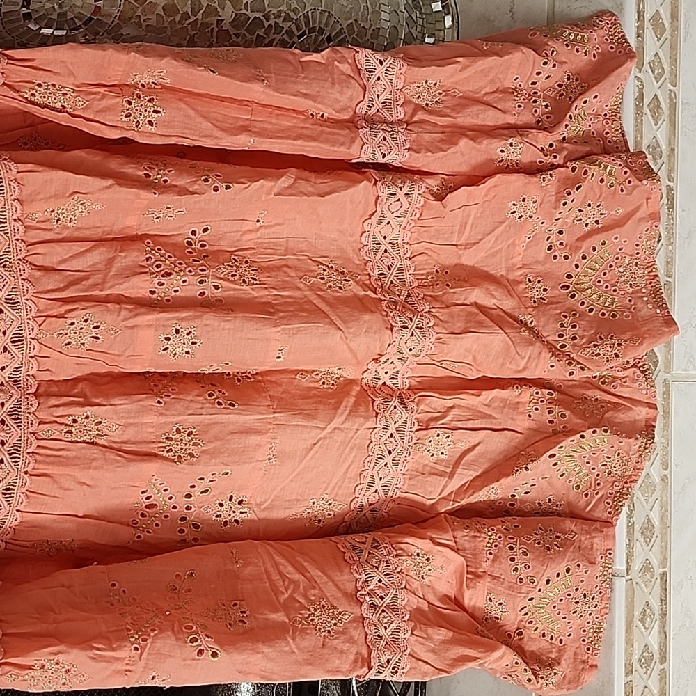 🧡 BOSTON PROPER Coral METALLIC EMBROIDERED EYELET MAXI SKIRT 🧡 - Picture 14 of 17